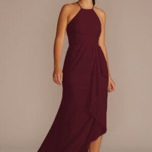 high-neck chiffon bridesmaid dress with cascade